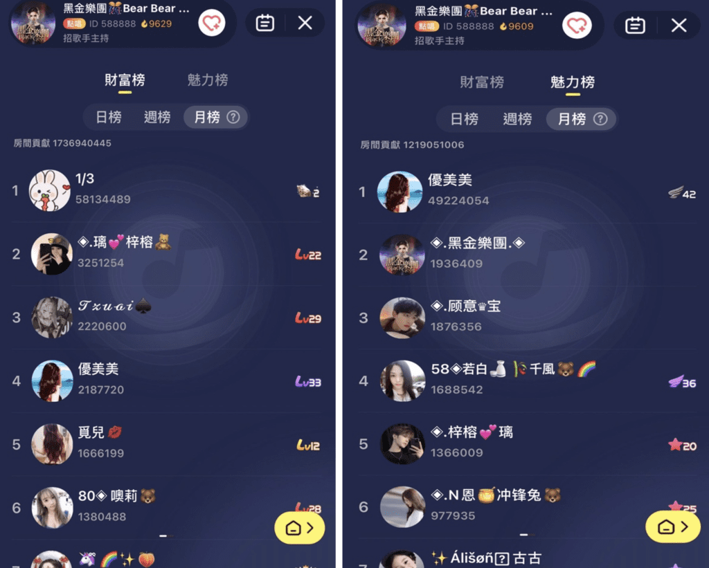 MIYA交友軟體的直播廳畫面